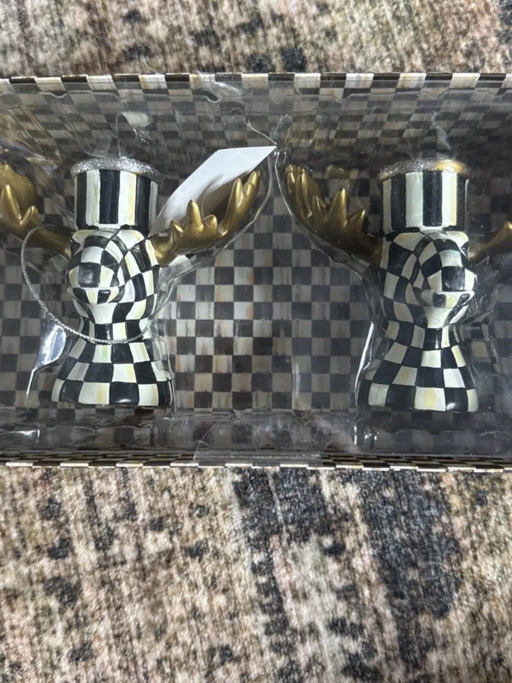 Mackenzie Childs Moose Candle Holders - Black, White & Gold - Home